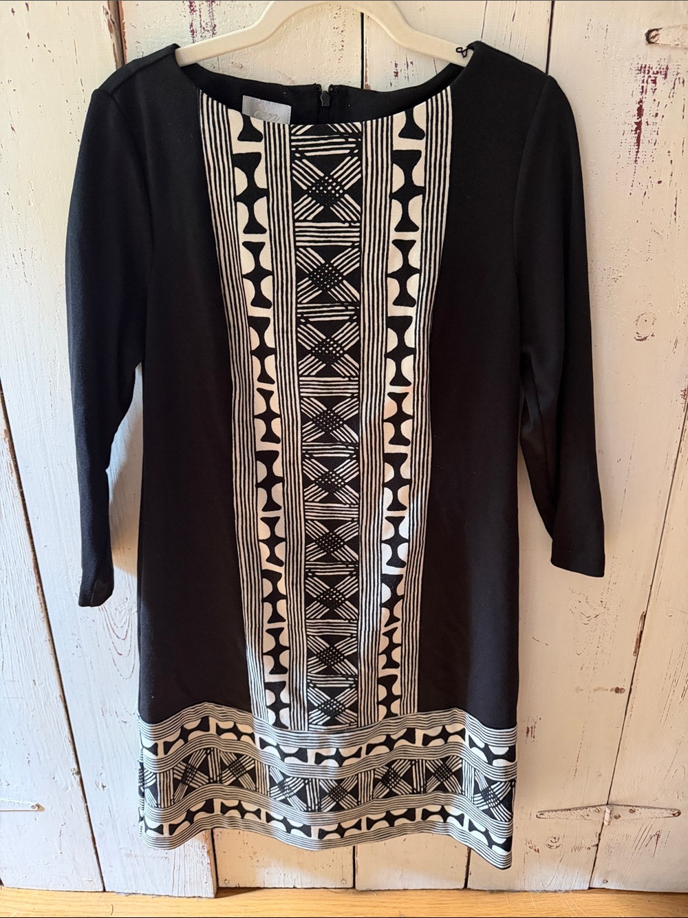 Donna Morgan Black Ivory Geometric Print Shift Dress